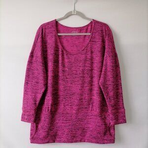 BCG Womens Pink 3/4 Sleeve Round Neck Striped Drop Shoulder T Shirt Size L